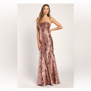 LuLu’s Gowning Around Floral Strapless Dress